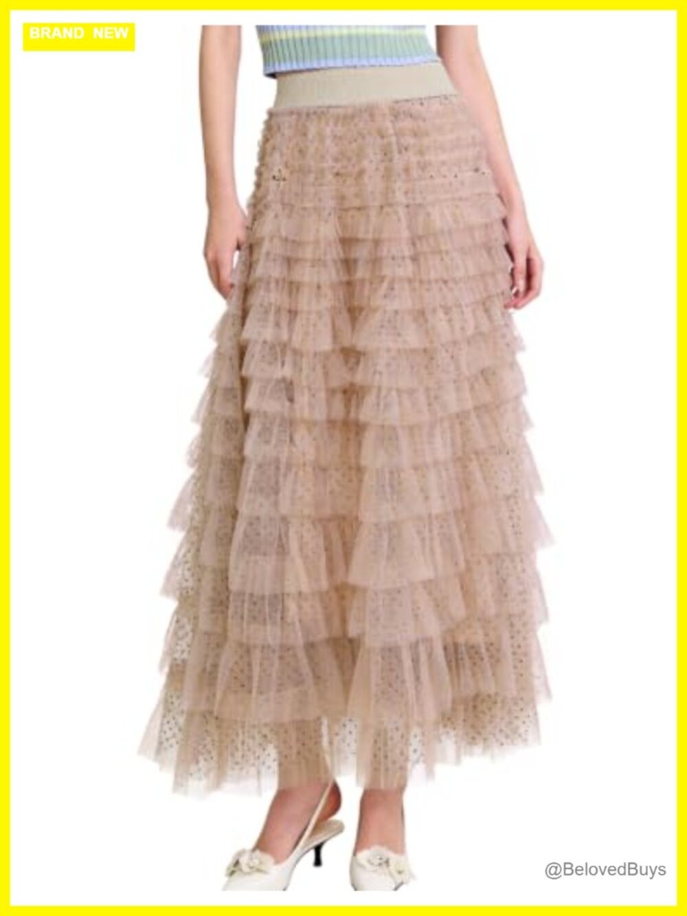 Long Maxi Tulle Skirt Ruffle Polka Dot Tiered Layered Petticoat